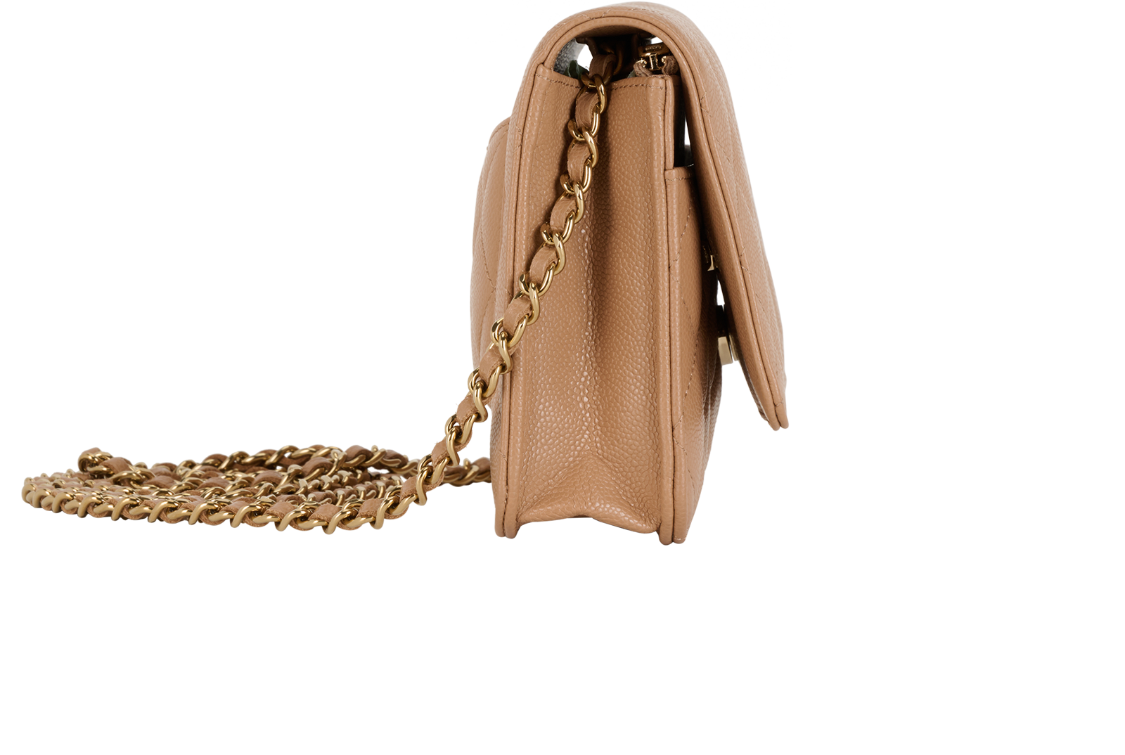 Wallet On Chain, &pound;2,500, Handbags, Beige, Caviar Leather, Side view